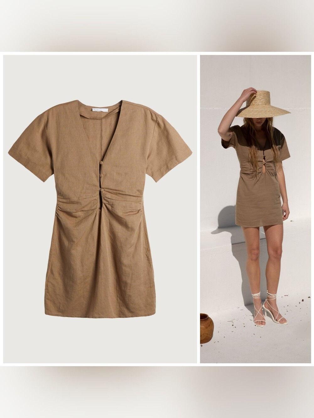Oak + Fort LINEN BLEND MINI DRESS WITH FRONT CUTOUT, Small, Lead Gray